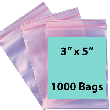 Pink Anti Static Zip lock bags 4 mil 3" X 5" 1000 Bags